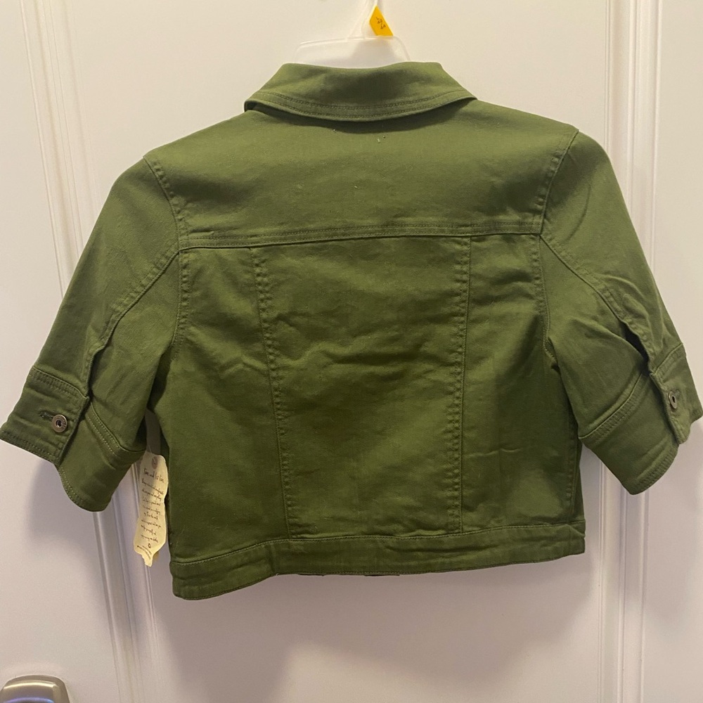 Women’s Cropped Denim Jacket One World Army Green - Picture 4 of 5